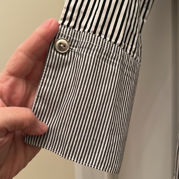 Planet by Lauren G Mixed Stripe Button Down Tunic Shirt with Pockets Sz2 Large - Picture 4 of 11